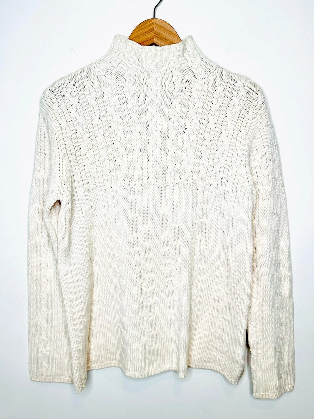 Vintage Eddie Bauer Merino Wool Cable Knit Mock Neck Sweater Size Medium Tall